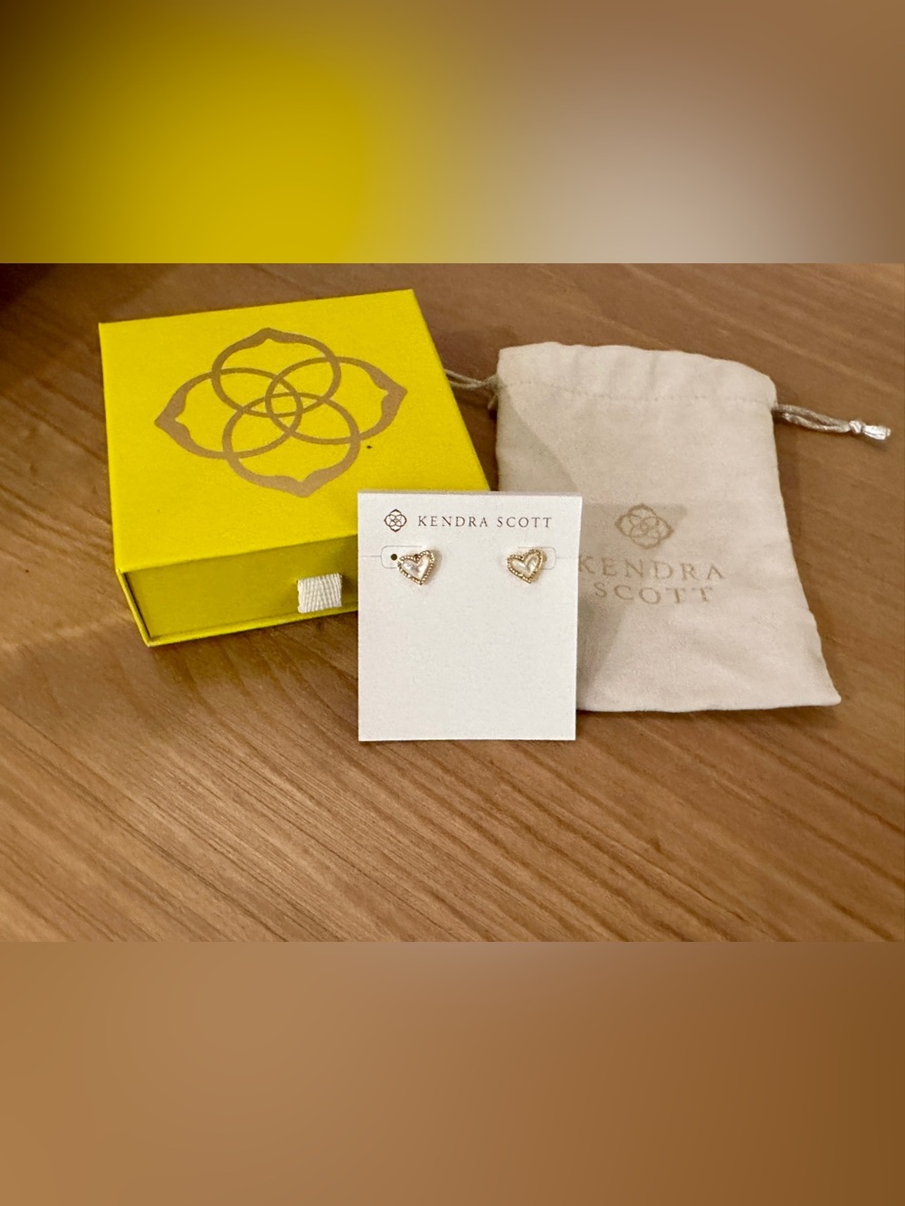 Kendra Scott Gold Heart Stud Earrings with Yellow Box